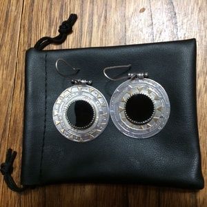 Vintage 18K Gold and Sterling Silver Earrings with Black Onyx Gemstone